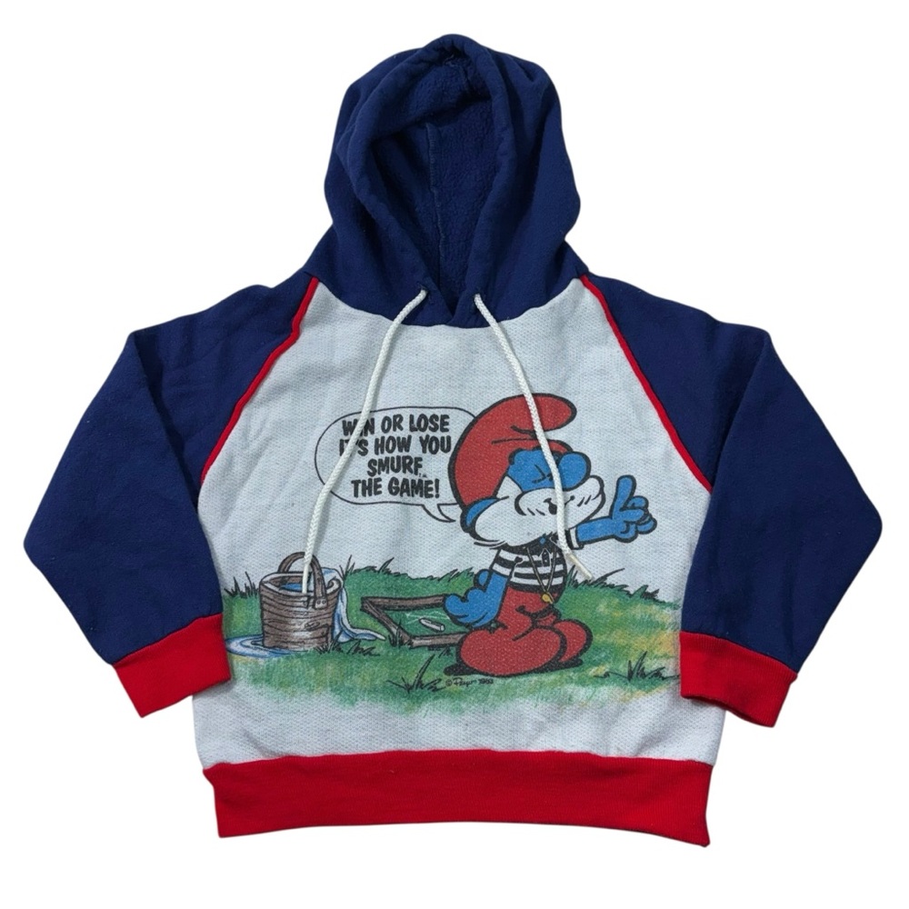 Vintage 80s Papa Smurf Sears Tag Win Or Lose Smurf The Game Hoodie Top Small 4